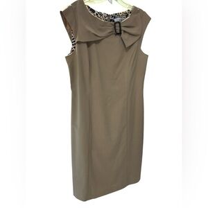Sandra Darren Tan Midi Dress with Bow Accent